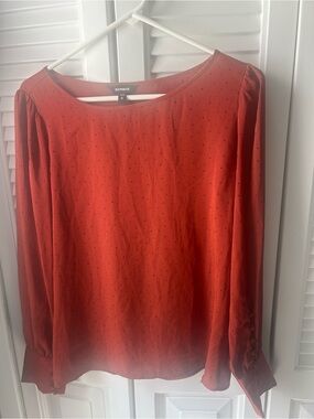 Express Women's Rust Orange Long-Sleeve Blouse with Subtle Dot Print
